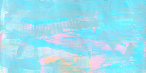 The abstract of thick brush stroke painting in bright blue theme