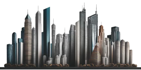 Foto op Aluminium city skyscrapers, city skyline, transparent background png © LUPACO PNG