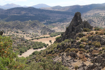 Fototapeta na wymiar Landscape panorama in mountainous region.