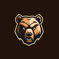 Bear head mascot logo template vector icon illustration design isolated on dark background