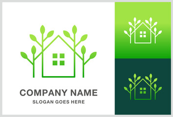 Green House Leaf Architecture Business Company Stock Vector Logo Design Template