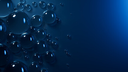 Navy Blue Background with Water Droplets on Surface. Macro Banner with Copy-Space.