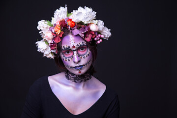 Halloween Model with Rhinestones and Wreath of Flowers