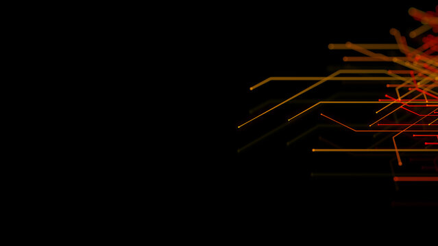 Futuristic Geometric Lines form a Technical Grid. Orange and Yellow Cyberspace Concept with copy-space.