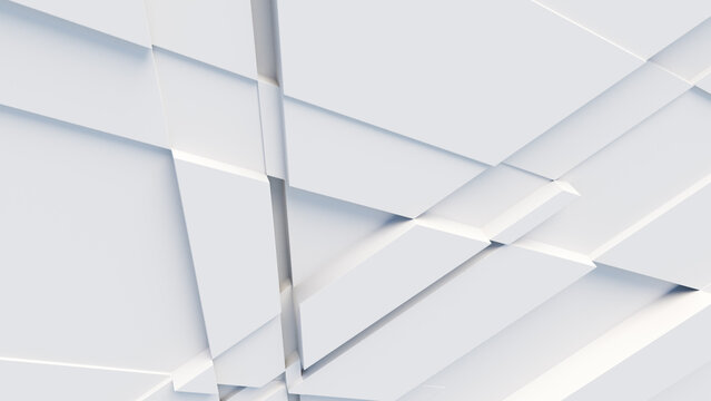 White, Tech Background with a Geometric 3D Structure. Clean, Minimal design with Simple Futuristic Forms. 3D Render.