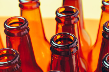 session of empty and brown glass bottles for advertising photographs