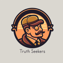 Vector illustration of a detective in a cap and glasses on the background of the sunset.