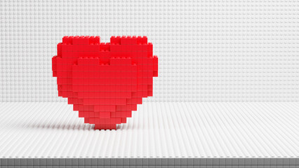 Shape of heart brick kid toy. 3D rendering