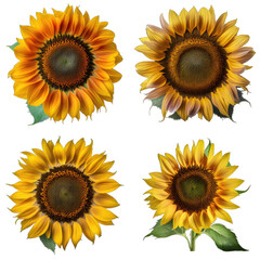set of sunflowers, transparent background png