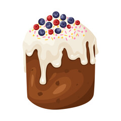 Easter cake with blueberries and cranberries isolated on white background. Flat vector easter pastry.