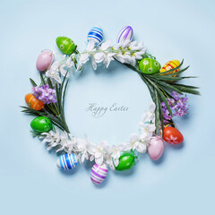 Naklejka na ściany i meble Easter Card with Floral Decoration and Minimalist Message - Happy Easter Greeting Card with Floral Design