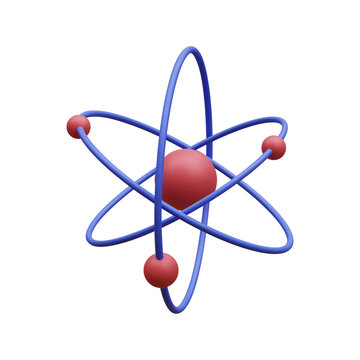 3d realistic atom with orbital electrons isolated on white background. Nuclear energy, scientific research, molecular chemistry, physics science concept. Vector illustration