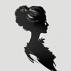 Black shilouette of elegant woman with a bun on white background. Generative AI