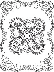 Black and white pattern. Doodle frame with place for text, greeting card, coloring book or background decorative. Relaxation for adults and kids. Vector Illustration.
