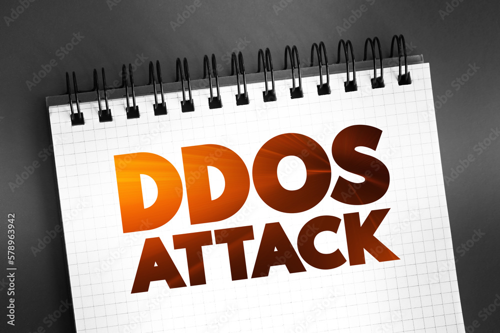 Poster ddos attack occurs when multiple machines are operating together to attack one target, text concept 
