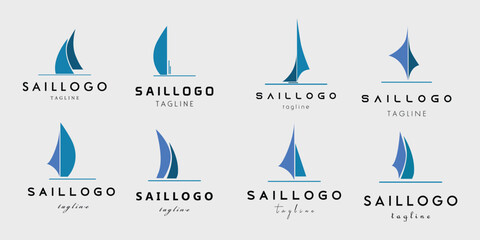 collection of sailing ship logo vector illustration design - obrazy, fototapety, plakaty
