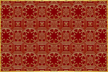 Stylized background with islamic, persian, indian ornament, arabesque, arabic geometric golden texture. Stained glass style, ethnic decorative oriental patterns.