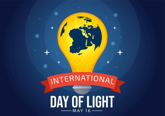 International Day of Light on May 16 Illustration to the Importance Use of Lamp in Flat Cartoon Hand Drawn for Banner or Landing Page Templates