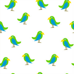 Seamless pattern cartoon parrots on white background. Funny birds ornament kids fabric textile, vector eps 10