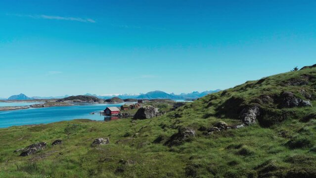 Peaceful View Of An Island Village In Lovund, Nordland County, Norway. Wide Shot