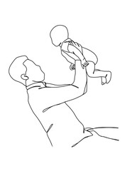 Continuous one line drawing of father with baby. Vector illustration.