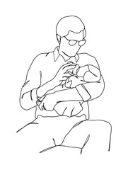 Continuous one line drawing of father with baby. Vector illustration.