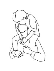 Continuous one line drawing of father with baby. Vector illustration.