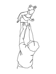 Continuous one line drawing of father with baby. Vector illustration.