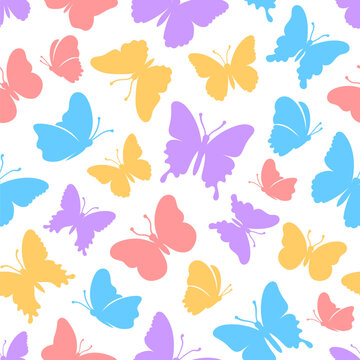 Butterflies seamless pattern, Vector illustration of silhouettes of butterflies