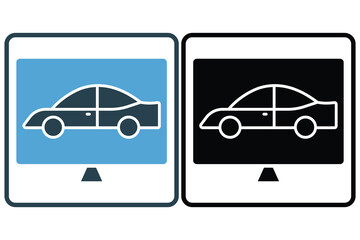 Car diagnosis icon illustration. car icon with laptop. icon related to car service, car repair. Solid icon style. Simple vector design editable