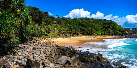 Beautiful paradise little beach with golden sand and azure water - Second Bay in Sunshine Coast. Hidden gems of Queensland, Australia