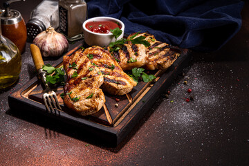 Grilled barbeque pork steaks
