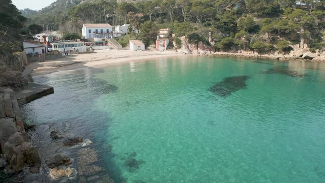 Aerial images with drone of Aiguablava beach in Girona Costa Brava