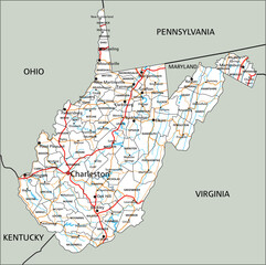 High detailed West Virginia road map with labeling. - 578975912