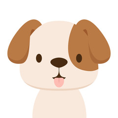 Happy cartoon puppy sitting, Portrait of cute little dog wearing collar. Vector illustration. Isolated on white background.
