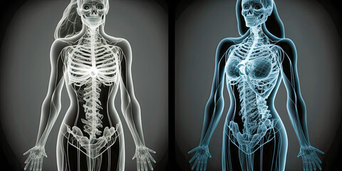 X-ray of a woman's body, showing the bones and internal organs - Generative AI