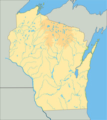 High detailed Wisconsin physical map.