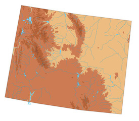 Highly detailed Wyoming physical map with labeling.