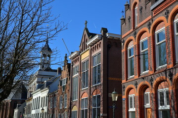Fototapeta na wymiar Historic buildings located along Het Zand street in Amersfoort, Utrecht, Netherlands