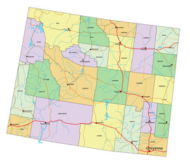 Wyoming - Highly detailed editable political map with labeling.