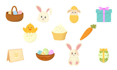 Set Icon Hand Drawn Easter Day Decoration
