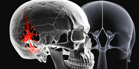 An x-ray image of the skull showing a stroke/cerebrovascular accident - Generative AI - obrazy, fototapety, plakaty