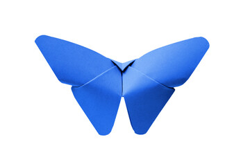 Blue paper butterfly origami isolated on a white background