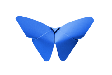 Blue paper butterfly origami isolated on a white background
