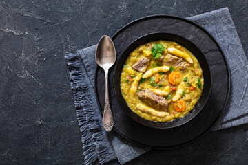 gungo peas soup with dumplings, veggies and beef