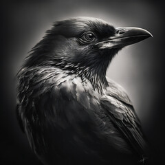 Portrait of a crow in the studio