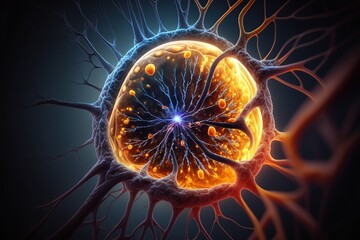 Space universe in a human brain cell. Structure of the human brain synapses. Generative AI 