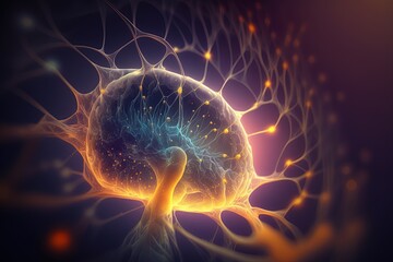 Obraz premium Space universe in a human brain cell. Structure of the human brain synapses. Generative AI 