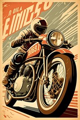 Vintage Colored Motorcycle Poster. ai generated