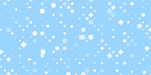 Randomly geometric white square shapes isolated on blue background